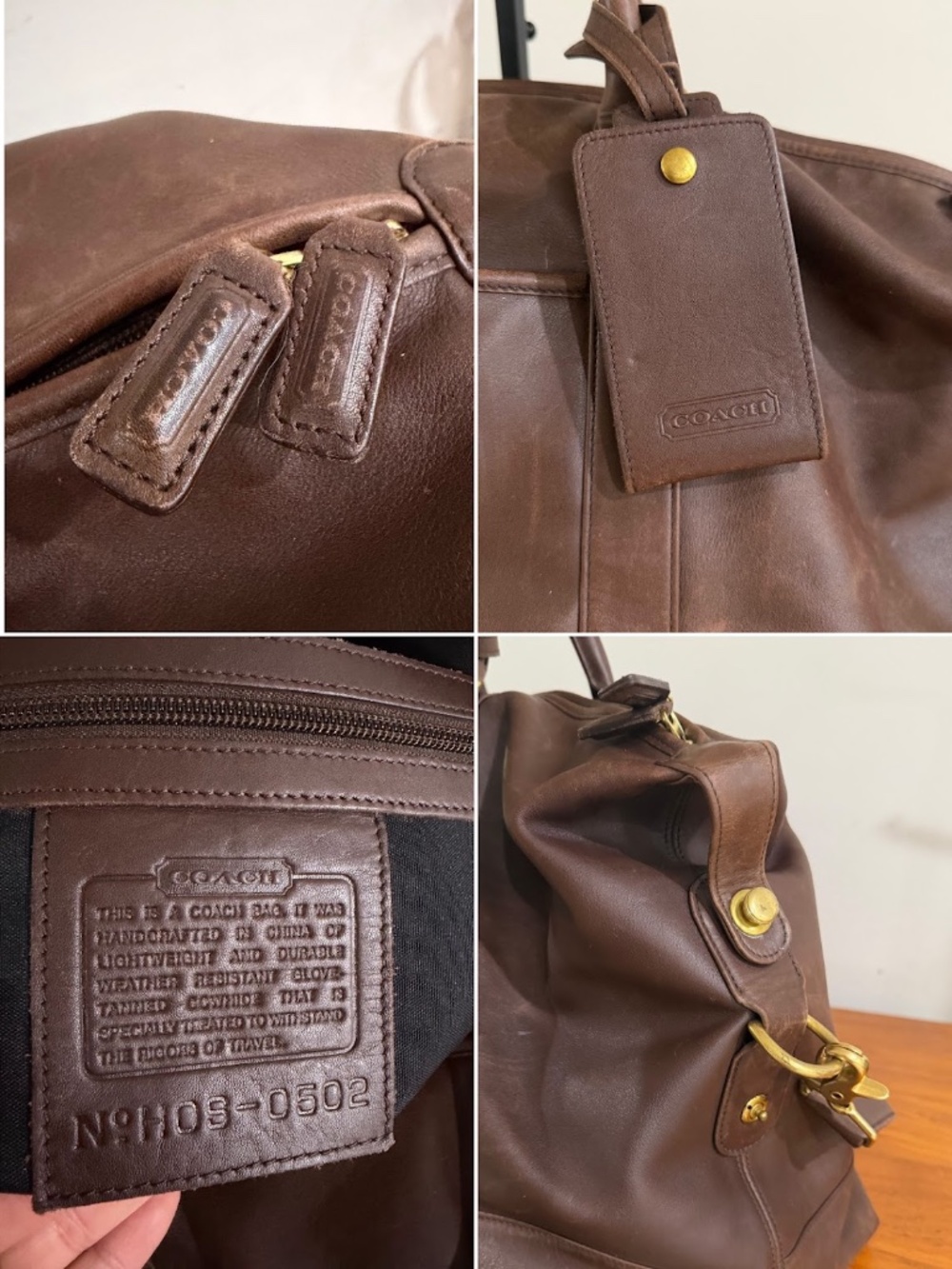 Vintage Coach Brown Leather Large Travel Weekender Duffle Bag Style 0502 - Picture 10 of 16